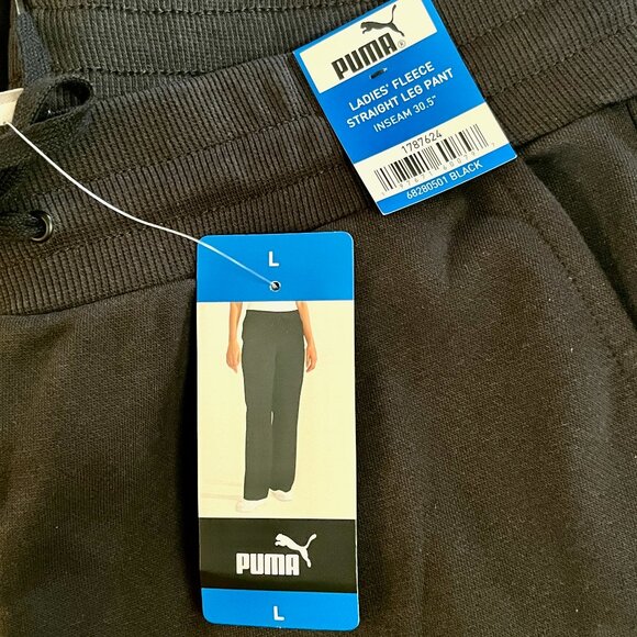 Puma Fleece Straight Leg Pants * Black * Pockets * Size L * Inseam 30.5" * NWT - Picture 7 of 7